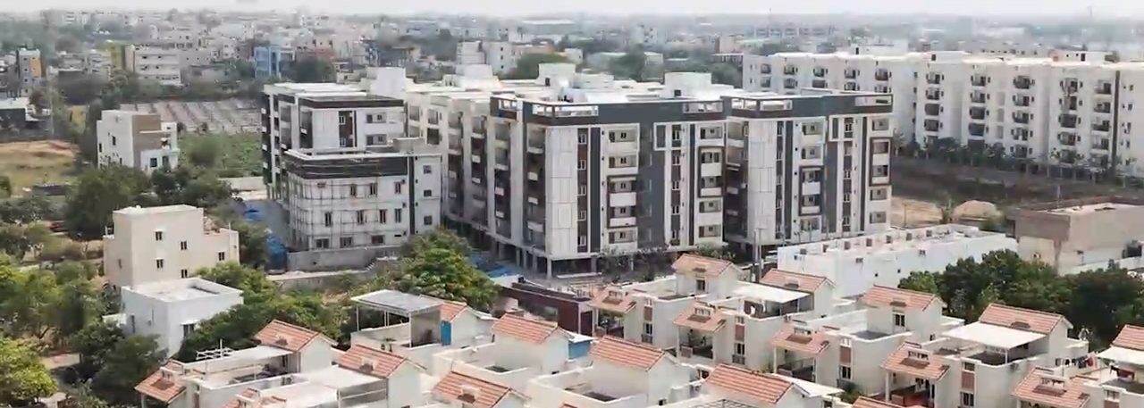 Aerial view of Casa Traimbak and the surrounding Gundlapochampally neighbourhood