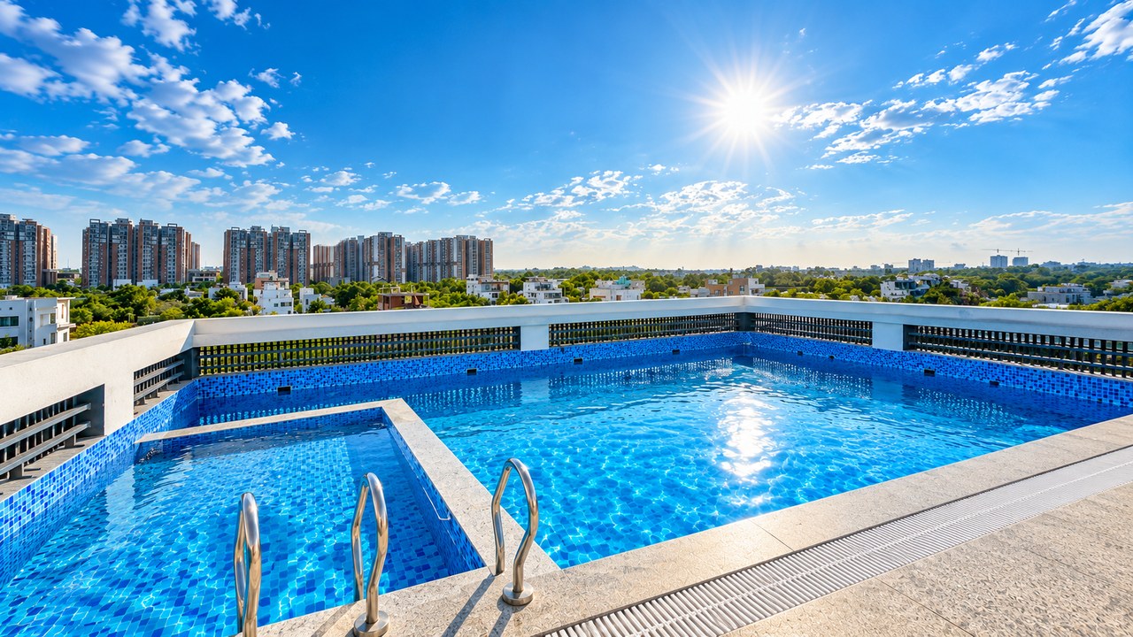 Rooftop swimming pool at Casa Traimbak