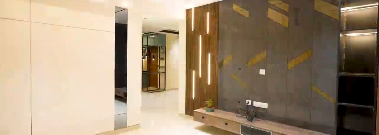 Sample apartment living room with feature wall